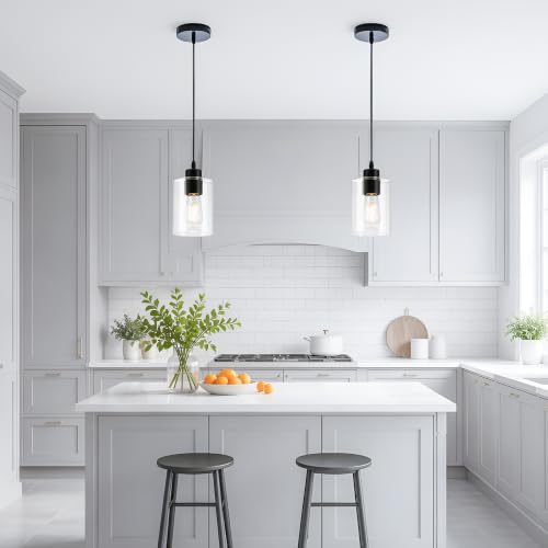 Image of MAYNA 2 Pack Black Pendant Lights Kitchen Island,Glass Pendant Lighting