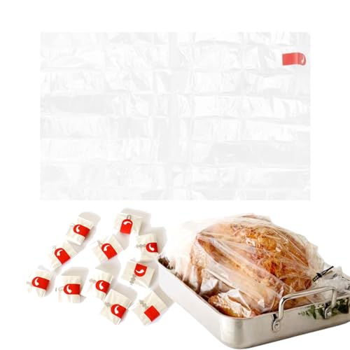 Bolsas para asar resistentes al calor de 25 x 38 cm, aptas para horno y microondas (75 min/220 °C), bolsas de plástico resistentes para cocinar pavo, pollo y carne, incluye bridas de PET (30 piezas)