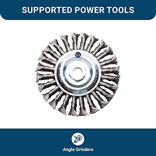 Image of Benchmark Abrasives 6 inch Standard Twist Knot Abrasive Wire Wheel for Angle Grinder with 5 /8 inch-11 Thread, Cleaning Narrow Holes, Drill, Deburring Grinding Wheels - Wire Wheel Attachment - Carbon Steel
