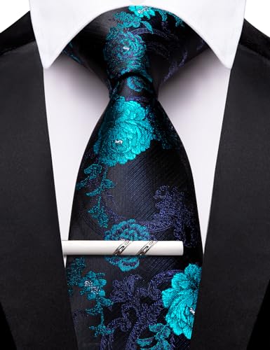Image of Barry.Wang Floral Ties for Men Flower Necktie with Tie Clip Formal