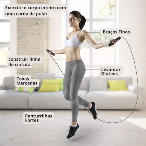 Kit Corda De Pular Ajustável Speed Rope Com Rolamento e Cabo De Aço + 5 Mini Bands Faixa Elastica Pa