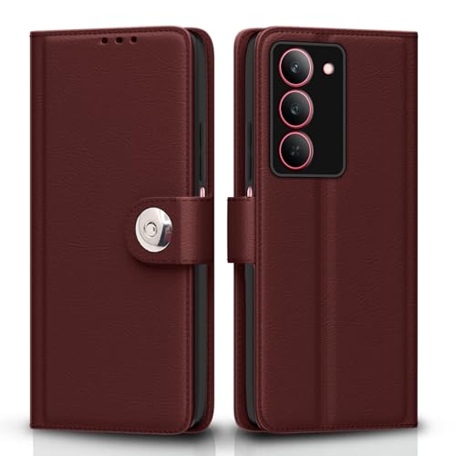 Image of Pikkme Flip Cover Leather Finish | Inside TPU with Card Pockets | Wallet Stand and Shock Proof | Complete Protection Button Flip Case for Realme Narzo 80x 5G / Realme P3x 5G / Realme 14X 5G (Brown)