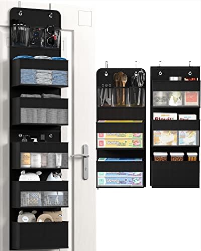 Hioya Over Door Organizer, 6 Shelf Camper Storage, RV Bathroom Storage, Behind The Door Storage Organizer, Wall Mount Back of Door Hanging Organizers for Toy Diaper Bedroom Closet-Black