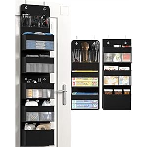 Hioya Over Door Organizer, 6 Shelf Camper Storage, RV Bathroom Storage, Behind The Door Storage Organizer, Wall Mount Back of Door Hanging Organizers for Toy Diaper Bedroom Closet (Black)