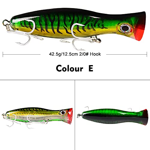 6Pcs/Lot Saltwater Fishing Popper Lure 4.92 In/1.41 Oz Topwater Popper Lure Artificial Lure Big Game 3D Eyes Hard Baits With Treble Hooks For Striped Bass,Trout,Tuna,Bluefish (Color J 6Pcs) #TOP7