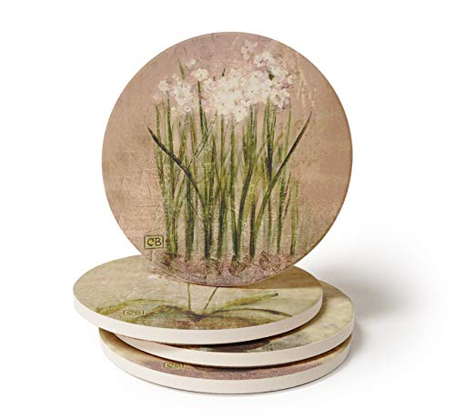 CoasterStone Porta-copos absorventes de flores sutil, 11 cm, conjunto de 4