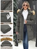 Yuson Girl Damski płaszcz zimowy ciepła długa kurtka polarowa z kapturem, szykowna kurtka puchowa, parka, długi rękaw, elegancka kurtka z futrem, gruby kaptur Wyściełane płaszcze z kieszeniami na