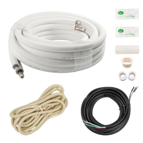 Wostore 25ft Mini Split Line Set, 1/4" & 3/8" Copper PE w/Fittings