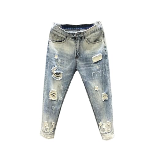 Men's Casual Pencil Pants Slim Solid Jeans Pants 9353 Light Blue 32