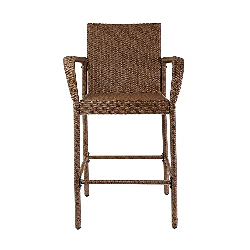 Amazon Brand - Ravenna Home Set Of 2 Outdoor Patio High-Back Barstools With Arms, Weather Resistant Pe Rattan Wicker, Brown, 26.2" X 22.8" X 46.85" #TOP1