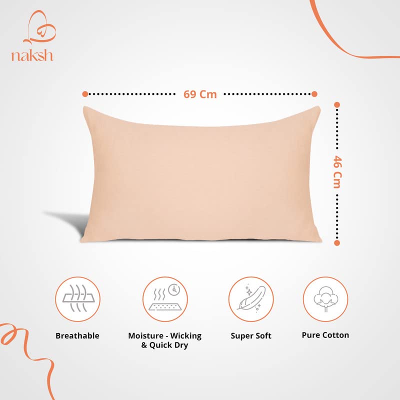 Image of NAKSH Cotton 210 TC Plain Pillow Covers Set of 2, Peach Pillow Cover | Sleep Pillow Covers (18 in x 27 in) |Soft Pillows Covers Cotton for Big Pillows
