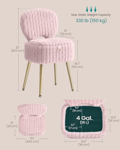 Image of SONGMICS Small Vanity Chair with Storage and Folding Back, Vanity Stool, Footrest Footstool Ottoman, Dressing Table Stool, Furry Padded Seat, for Makeup Room, Bedroom, Jelly Pink ULOM532SA01