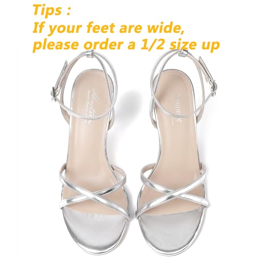 Image of Mostrin Strappy Heels for Women Ankle Strap Heels Women's Heeled Sandals for Party Prom Wedding