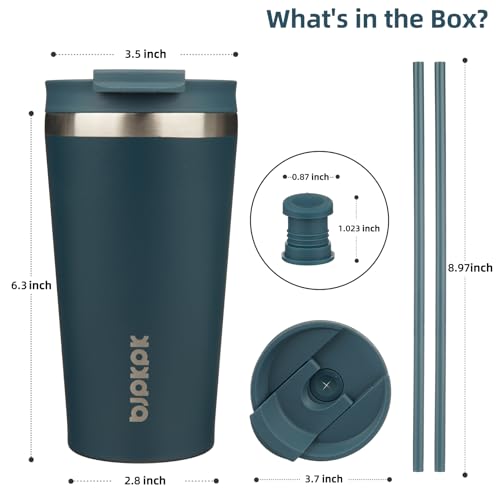 Image of BJPKPK 18 oz Coffee Tumbler with Straw, Insulated Stainless Steel Cup
