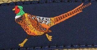 COUNTRY CLUB PREP Pheasant Leather Tab Belt in Navy on Khaki Canvas2