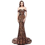 Leyidress Off Shoulder Sequins Mermaid Dresses Sexy Black Trumpet Evening Dresses Long Pary Prom Dresses US 14