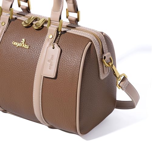 Image of Angel Kiss Women Satchel Purses and Handbags Vegan Leather Boston Barrel Bag Top Handle Shoulder Purse with Crossbody Strap | Vegan Leather