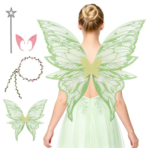 WhiteUniQoon Fairy Wings Angel Costume for Women Butterfly Wings Adults Flower Headband Angel Princess Fancy Dress Up Costumes for Halloween Party Cosplay