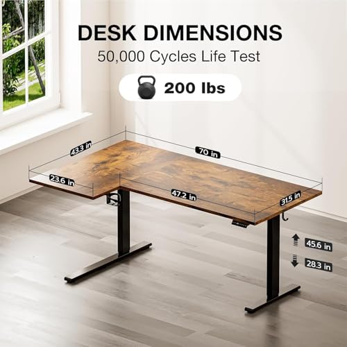Image of Muvai 71 Inch L Shaped Standing Desk Adjustable Height with Cable Management Tray,Gaming Electric Corner Standing Desk, Sit Stand Computer Table with Reversiable Splice Board, Rustic Brown