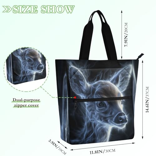 Decorative Kids Tote Bag Piano Book Bag for Kids Adults, Dreamy Sweet Deer Silver Large Heavy Duty Reusable Library Book Bag Grocery Bag for School Shopping Beach Rainbow de tela para2