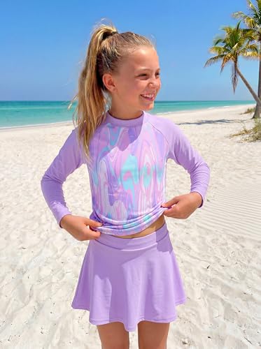 Image of Girls Swimsuit Long Sleeve Swim Shirt 3 Piece Rash Guard for Girls Bathing Suit with Boyshorts