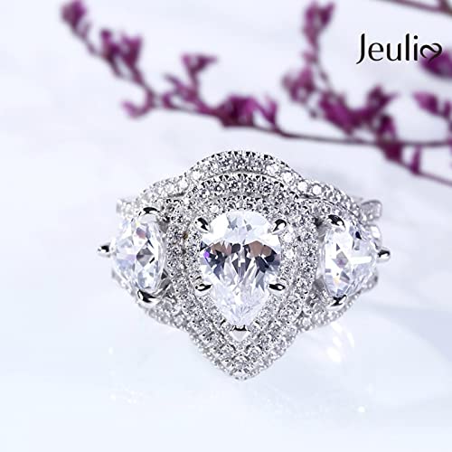 Jeulia Double Halo Oval Engagement Ring Sterling Silver Cubic Zirconia Engagement Ring Set Simulated Diamond Wedding Bridal Sets with Side Stones Promise Gift4