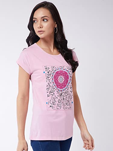 Image of Modeve Women Printed Cotton Blend Half Sleeve Round Neck T-Shirt for Summer