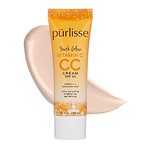 pūrlisse Youth Glow Vitamin C CC Cream with SPF 50 - Color Corrector Enriched with Sea Buckthorn, Vitamin C & Hyaluronic Acid - Boosts Radiance & Youthfulness - Paraben-Free - Fair (1.4 oz)