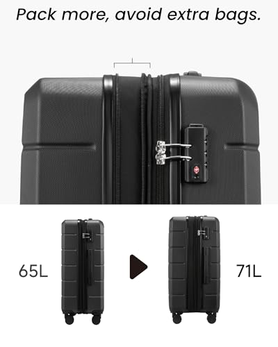 Image of YOETEY 24 Inch Checked Luggage with Spinner Wheels, Expandable Hardside Medium Suitcase with 360 Spinner Wheels & TSA Lock, Durable ABS Travel Suitcase for 3-5 Day Trips (24 in, Black)