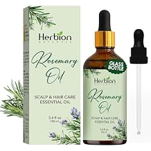 HERBION Naturals Rosemary Hair Oil, 3.4 fl Oz Ultimate Hair Growth Oil, Infused with Essential Oils for Scalp and Hair Care, Hair Growth Serum with Lavender & Tea Tree, Glass Bottle