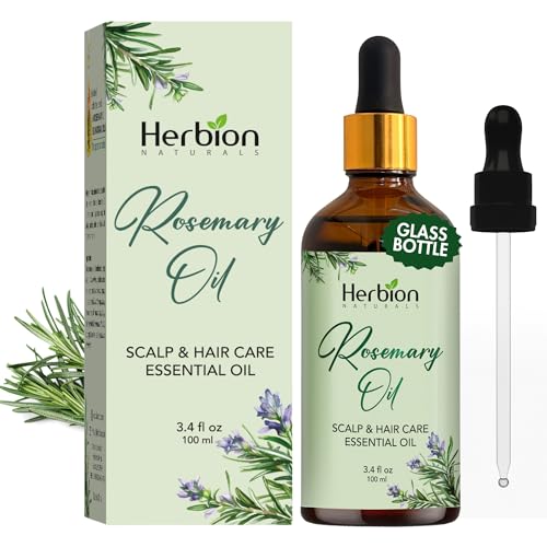 HERBION Naturals Rosemary Hair Oil, 3.4 fl Oz: Ultimate Hair Growth Oil, Infused with Essential Oils for Scalp and Hair Care, Hair Growth Serum with Lavender & Tea Tree, Glass Bottle 1 Fl Oz