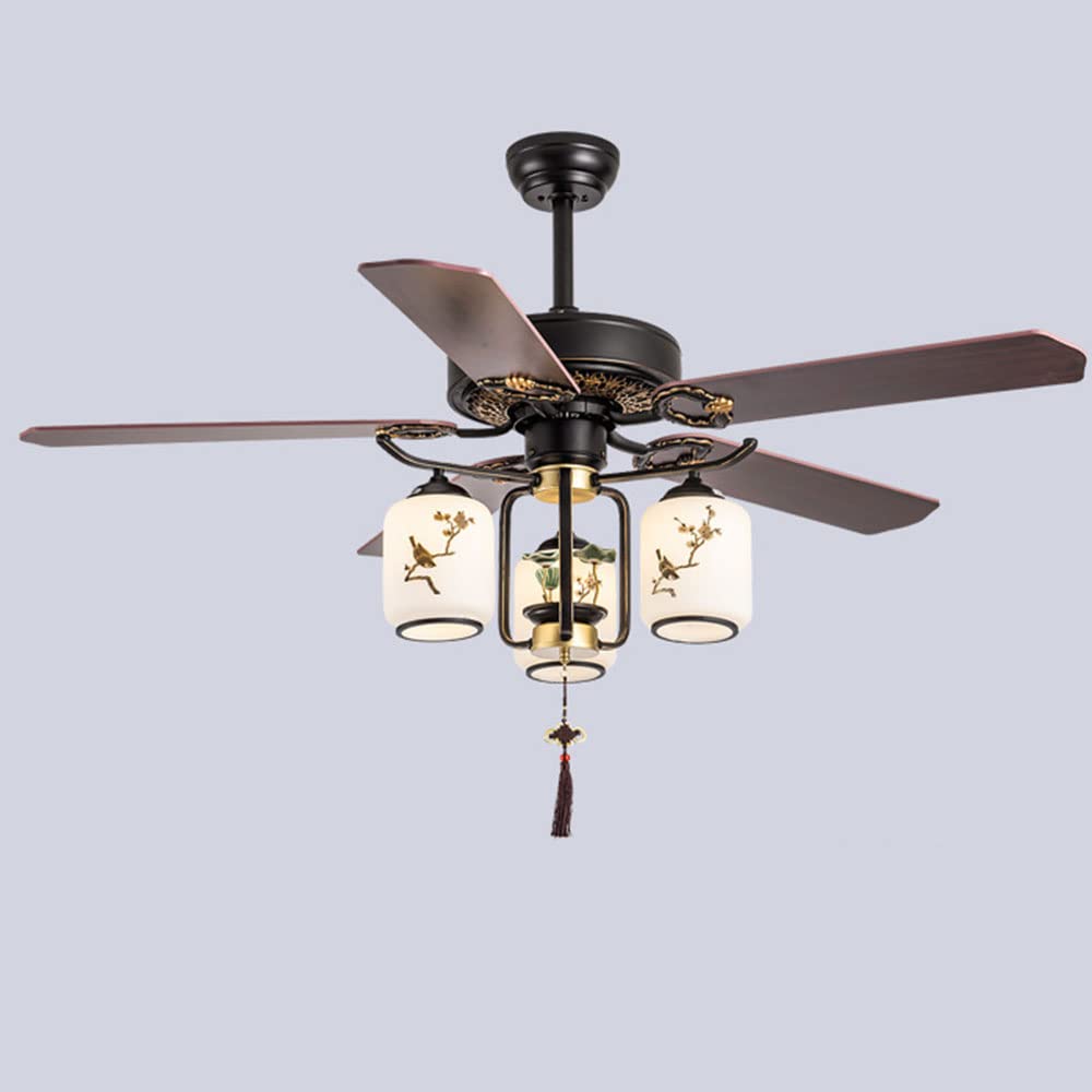 Ventilateur de plafond éclairage salle à manger silencieux en verre noir 52"