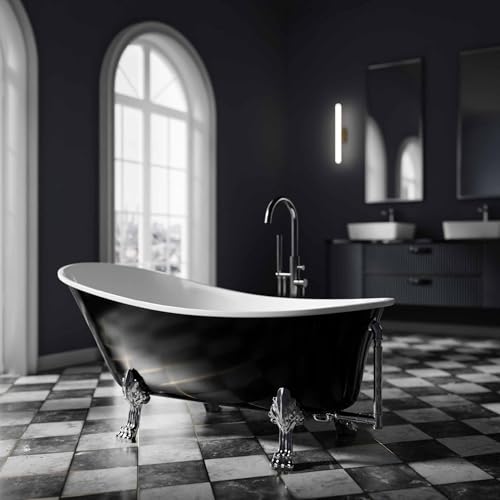 Freistehende Badewanne PARIS Acryl - 176 x 71 cm - Schwarz glänzend - Metallfüße & Standarmatur wählbar, Standarmatur:Ohne Standarmatur, Farbe der Füße:chrom