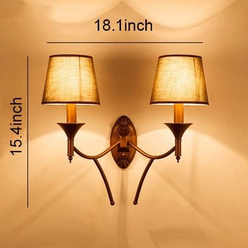 LWOMAN Amerikaanse rustieke wandlamp armatuur met stoffen lantaarn wandlamp ijzer metaal slaapkamer nachtkastje lamp for woonkamer, keuken, hal, binnen (Color : 2-Lights) photo 3