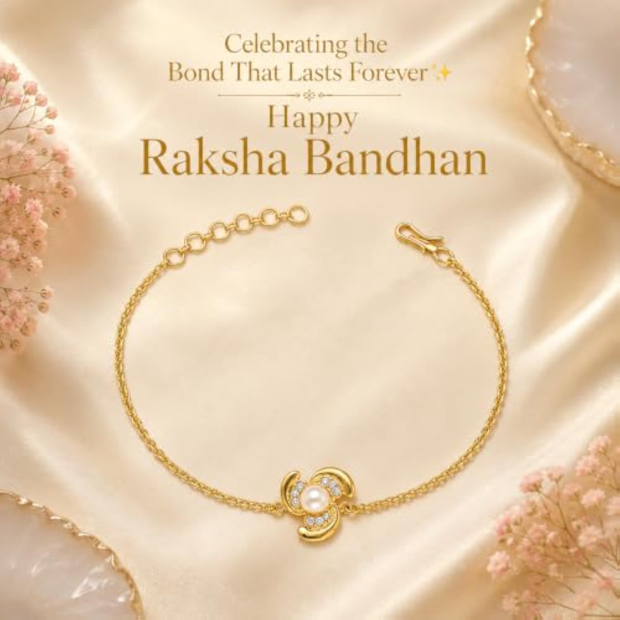 Floral Rakhi Bracelet for Men & Boys, Gold Plated