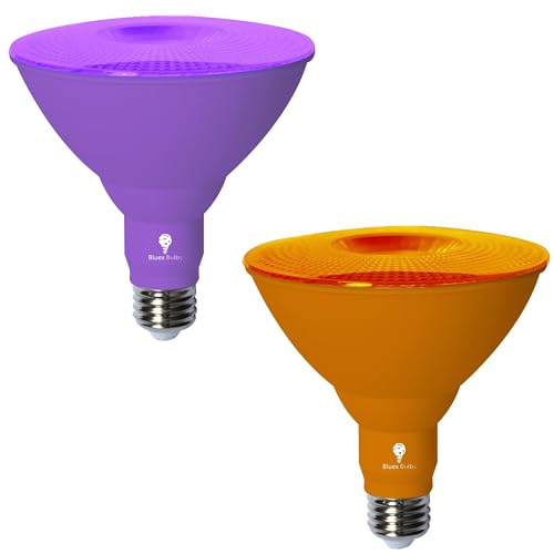 Bluex Bulbs Par38 LED Flood Light Bulb - 18W (120Watt Equivalent) - Dimmable - E26 Base - LED Lights Party Decoration Porch Home Lighting Holiday Lighting Flood Lights (Purple+Orange 2 Pack)