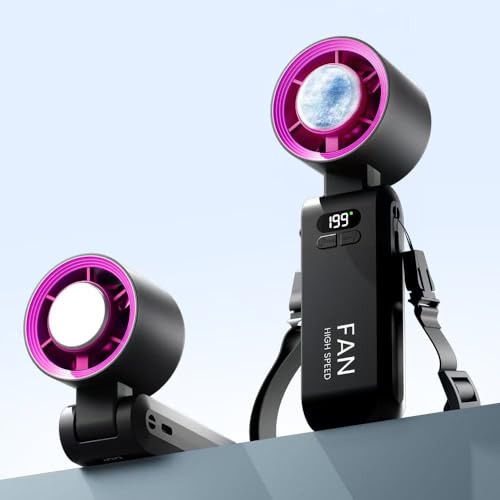 Image of Handheld Portable Turbo Fan with Ice Cooler, Speed (1-199) 5500mAh Rechargeable Personal Fan,[20H Cooling Time] [20000 RPM] Small Pocket Fans for Travel /Outdoor /Office, Black Hot Pink