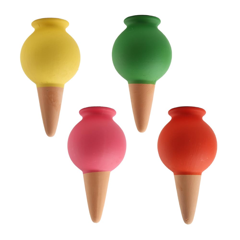 Ximimark 4 Packs, Small Wine Bottle Mouth Plant Watering Globes Automatic Plant Watering Bulbs Irrigation Terracotta Watering Device Decorative Self Watering Spikes Plant Water