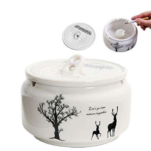 roygra Ashtray Large Ash Tray with Lid for Cigarettes Ceramic Creative Pop-top Can