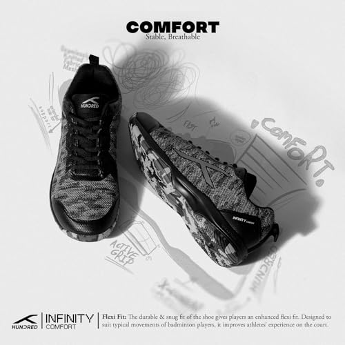 Image of Hundred Infinity Pro Badminton Shoes (Non Marking) | Also Perfect for Squash, Table Tennis, Volleyball, Basketball & Indoor Sports | Lightweight & Durable | X-Cushion