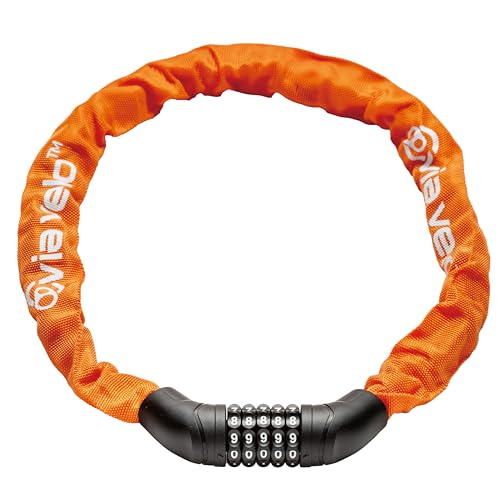 Via Velo Bike Chain Lock, 5-Digit Resettable Combination Heavy Duty Anti-Theft Bicycle Lock, 2.95 Ft Security Bike Locks for Scooter, Motorcycle, Gate, Fence, Valuables Etc(Orange)