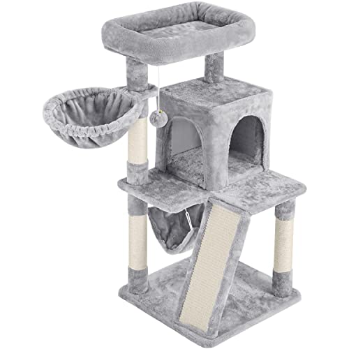 Torre para Gatos 40 pulgadas con Perchas y Rascadores Gris Claro miniatura 1