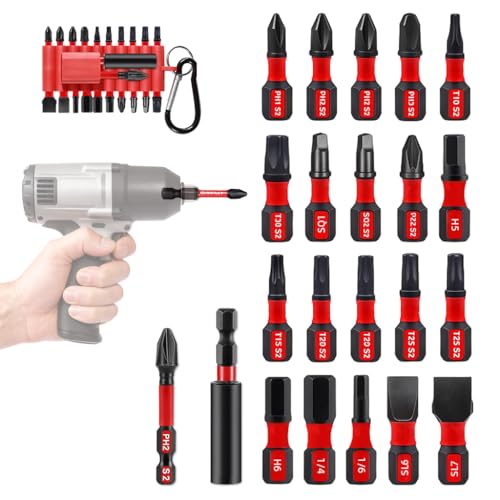 Image of Serplex 20PCS S2 Steel Screwdriver Bit Set with Storage Holder & Carabiner Magnetic Drill Bit Kit with Phillips, Torx, Square & Slotted Bits, Industrial Grade Driver Bits for Impact Drivers