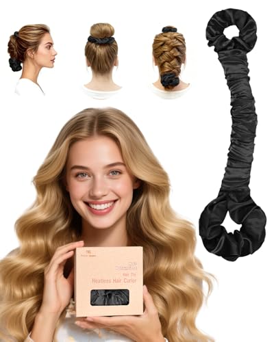 BONNET QUEEN Large Satin Heatless Hair Curler for Long Thick Hair Heatless Curls Overnight Hair Curlers to Sleep In Damage-Free Waves for Women with Built-in Scrunchie Black