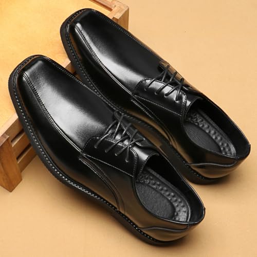 Men's Classic Leather Patchwork Square Toe Business Oxfords Fashion Lace Up Chunky Block Heel Comfortable Non Slip Formal Dress Derby Shoes for Wedding Party Leisure Daily4