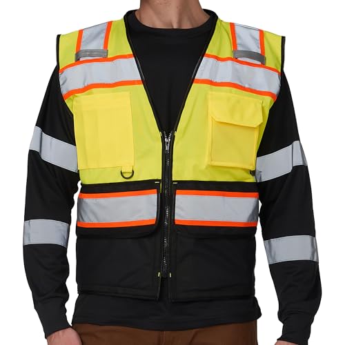 Image of A-SAFETY High Vis Reflective Safety Vest for Men Women Zipper Ipad Pockets Mesh Construction Apparel Neon Vest for Work