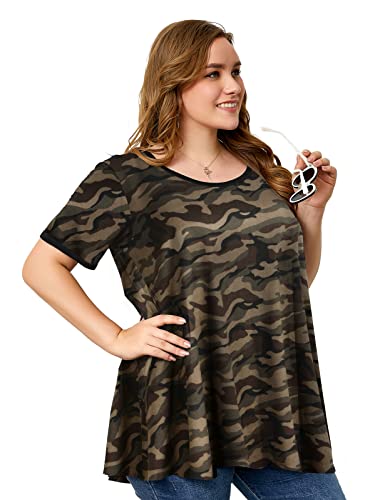 OVERWORETY Short Sleeve Plus Size Tunics for Women Loose Casual Swing Tops Flowy T-Shirts2