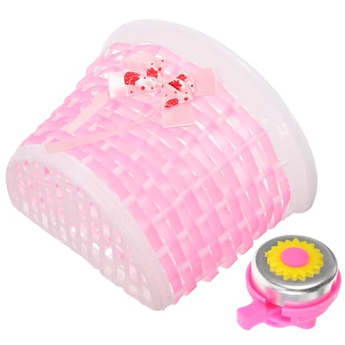 ROMISBABA 用自転車前かご 大容量コンパクトで便利な収納かご 可愛いピンク色スケートボード兼用 取り付け簡単で耐久性に ベル付き