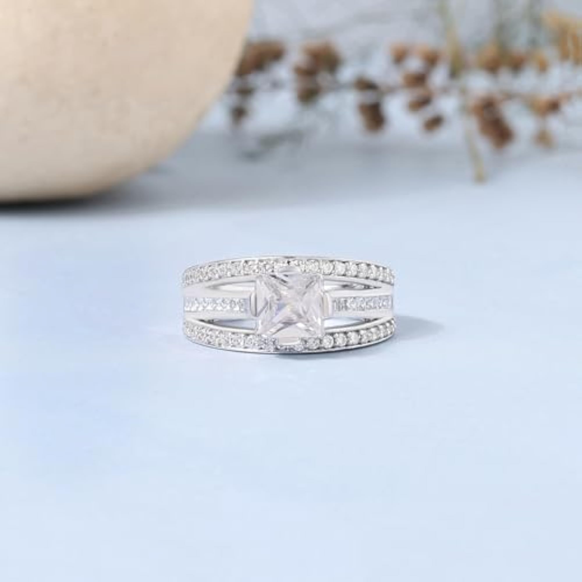 925 Silver Princess Cut CZ Solitaire Ring for Women