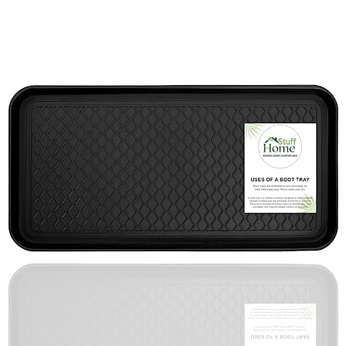 Heavy Duty Floor Protection Boot Tray - Weather Resistant Plastic Utility Shoe Mat for Indoor and Outdoor Use, Muddy Boot Tray, Black 71x35 CM (1 Pack)